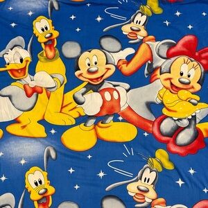 80s Vintage Disney Mickey & Friends Twin Flat Sheet Blue Stars